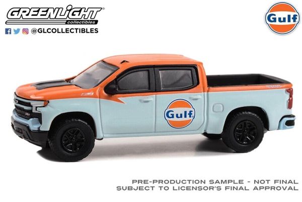 Greenlight 41145-F Chevrolet Silbverado 1500 blau/orange 2023 - Gulf Oil 2 Maßstab 1:64 Modellauto