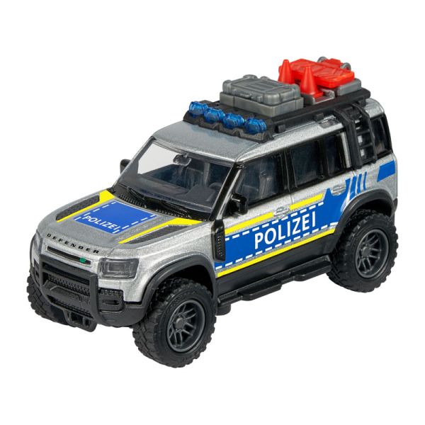 Majorette 213712000 Land Rover Defender "Polizei" silber/blau Licht+Sound Maßstab ca. 1:50