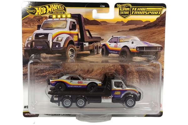 Hot Wheels JHX93 Off Road Camaro 1967 silber/lila + Off Road Murica Flat Bed silber/lila - Team Tran