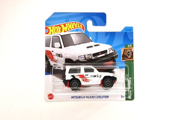 Hot Wheels HKK36 Mitsubishi Pajero Evolution weiss "RallyArt" - Mud Studs 3/5 Maßstab ca. 1:64 Model