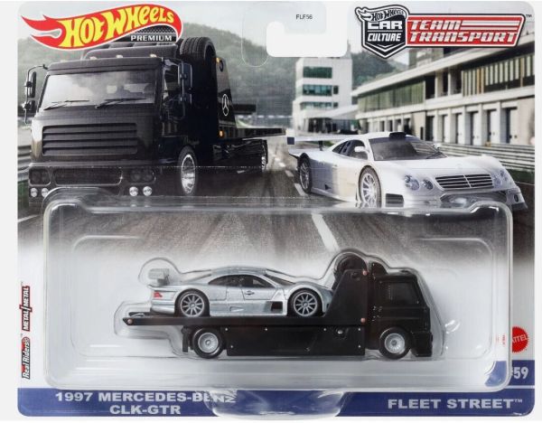 Hot Wheels FLF56-HKF46 Mercedes CLK-GTR + Fleet Street silber/schwarz - Team Transport #59 Maßstab c