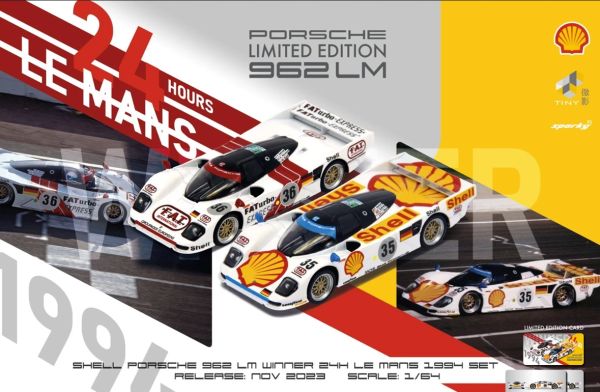 Sparky YCOMBO64004 Porsche 2er Set 962 LM #36+35 Le Mans "Shell" + FATurbo Maßstab 1:64 Modellauto