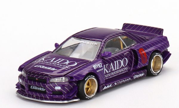 Kaidohouse KHMG048 Nissan Skyline GT-R (R34) Kaido Works V2 purple (RHD) MiniGT Maßstab 1:64 Modella