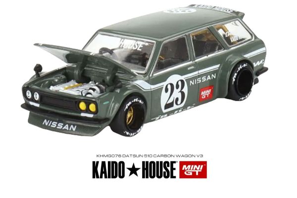Kaidohouse KHMG076 Datsun 510 Wagon Carbon Fiber V3 grün (RHD) MiniGT Maßstab 1:64 Modellauto