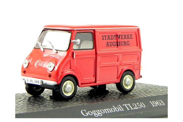 NOS! Atlas 7421104 Goggomobil TL250 "Stadtwerke Augsburg" rot 1963 Maßstab 1:43 Modellauto