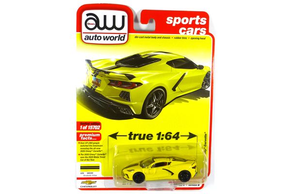 Autoworld AW64332B-6 Chevrolet Corvette gelb 2020 - Premium 2021 R4 Maßstab 1:64 Modellauto