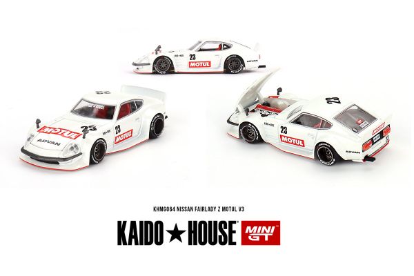 Kaidohouse KHMG064 Nissan Fairlady Z "Motul" V3 weiss (RHD) MiniGT Maßstab 1:64 Modellauto