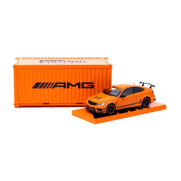 Tarmac T64G-009-OR Mercedes Benz C63 AMG Black Series orange mit Container Maßstab 1:64 Modellauto