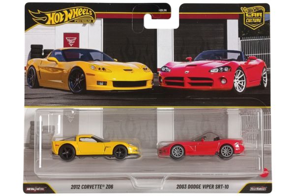 Hot Wheels HBL96-JHW54 Dodge Corvette Z06 2012 gelb + Dodge Viper SRT-10 2003 rot - Premium 2er Set