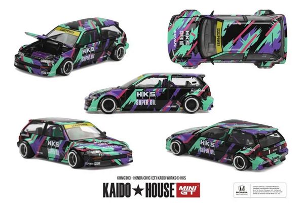 ***PREORDER Kaidohouse Honda Civic (EF) Kaido Works HKS 1987 schwarz/lila/grün