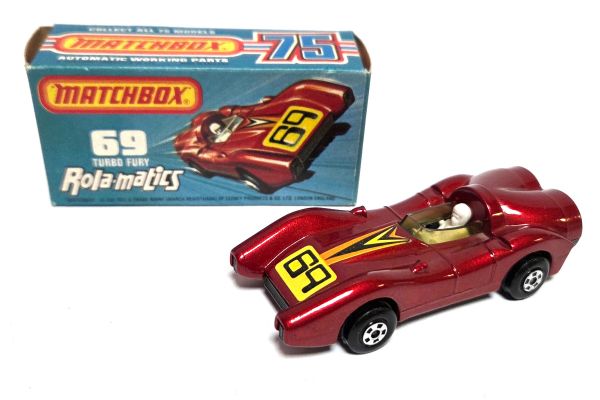 gebraucht! Matchbox No.69 Turbo Fury rot metallic Rola-matics Lesney 1973 - fast wie neu mit BOX