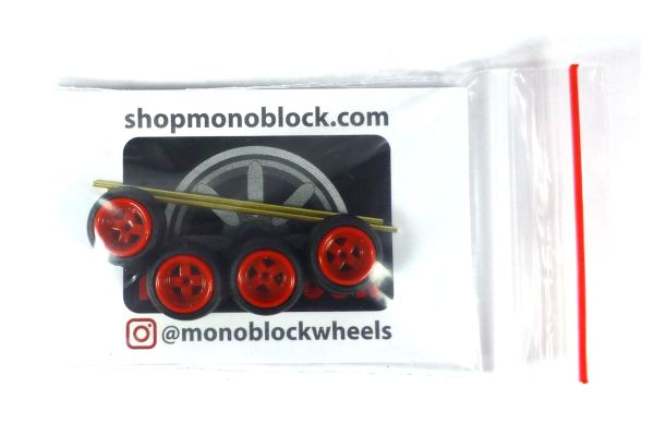 Monoblock Radset 4 Räder (Felgen+Reifen) und 2 Achsen CS kamikaze rot 4 Speichen Stretch-n-poke Maßs