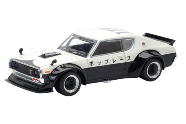 Pop Race 252 Nissan Skyline GT-R V8 Drift KPGC110 Kenmeri NPA Style schwarz/weiss 1:64