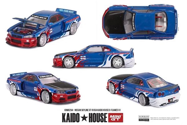 ***PREORDER Kaidohouse Nissan Skyline GT-R (R34) Kaido House Flames V1 blau 1989