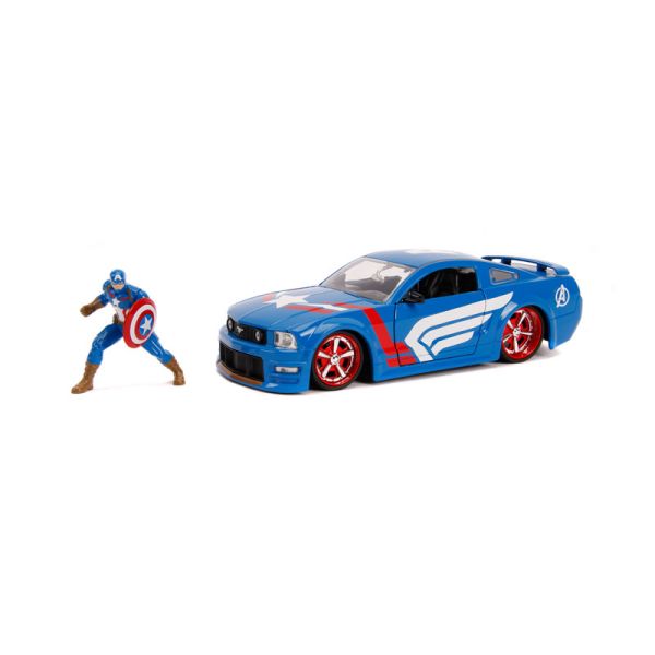 Jada 253225007 Ford Mustang GT blau/weiss/rot &quot;Captain America&quot; Maßstab 1:24 Modellauto