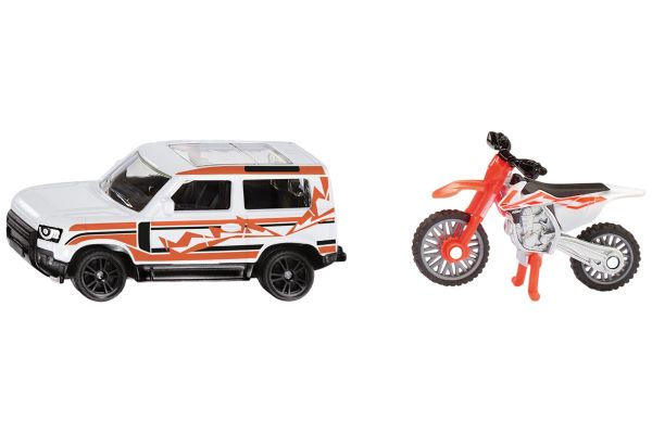 Siku 1114 Land Rover Defender mit KTM Motorrad weiss/orange