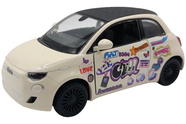 Kinsmart Fiat 500e cremeweiss 2020 mit Rückzugmotor ca. 1:28