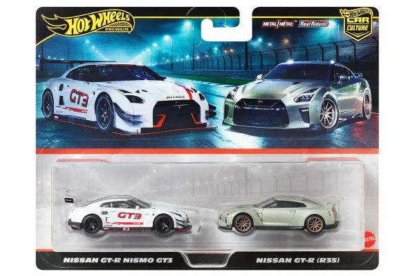 Hot Wheels HBL96-JBL05 Nissan GTR Nismo GT3 weiss & Nissan GTR (R35) grün metallic - Premium 2er Set