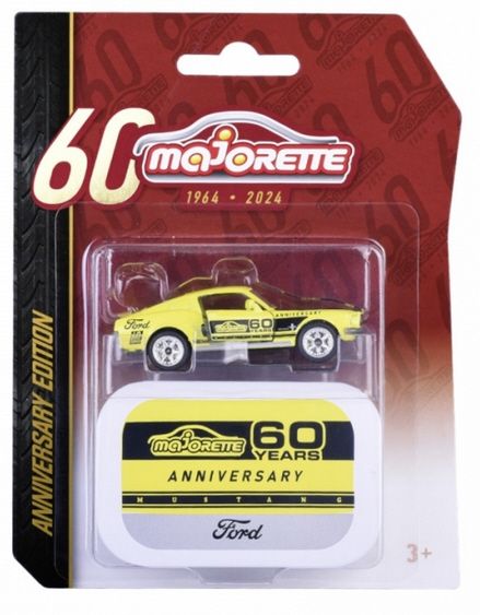 Majorette 212054102 Ford Mustang gelb/schwarz (290A) - Anniversary Tin-Box Maßstab 1:62 Modellauto
