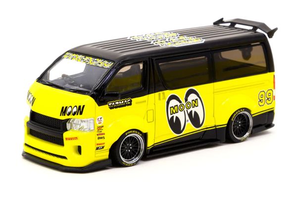 Tarmac T43-024-ME99 Toyota Hiace Widebody Mooneyes Team Van gelb/schwarz Hobby43 Maßstab 1:43 Modell