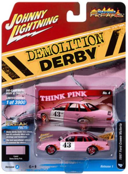 Johnny Lightning JLSF025A-4 Ford Crown Victoria pink 1997 - Demolition Derby Maßstab 1:64 Modellauto