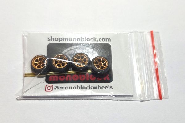 Monoblock Radset 4 Räder (Felgen+Reifen) und 2 Achsen SS brillant bronze 6 Speichen Maßstab 1:64