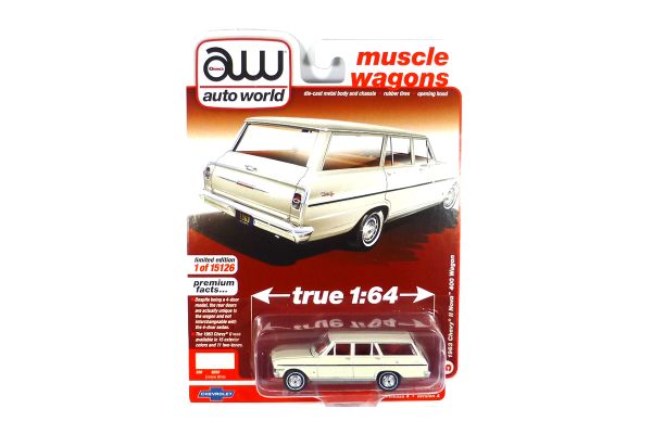 Autoworld AW64332A-5 Chevrolet Nova II 400 Wagon weiss 1963 - Premium 2021 R4 Maßstab 1:64 Modellaut