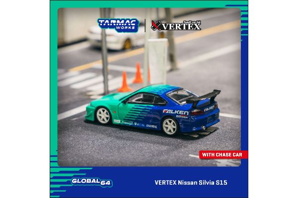 ***Tarmac T64G-023-FA VERTEX Nissan Silvia S15 "FALKEN" türkis/blau Maßstab 1:64 Modellauto