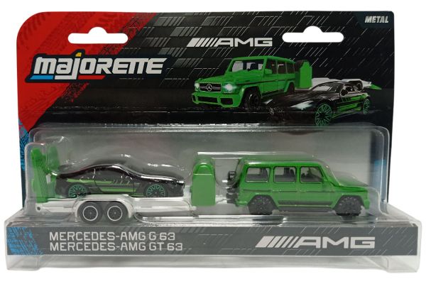Majorette 8502103000 Mercedes-AMG G63 grün & Mercedes-AMG GT63 schwarz - Mercedes-AMG Trailer 1:64
