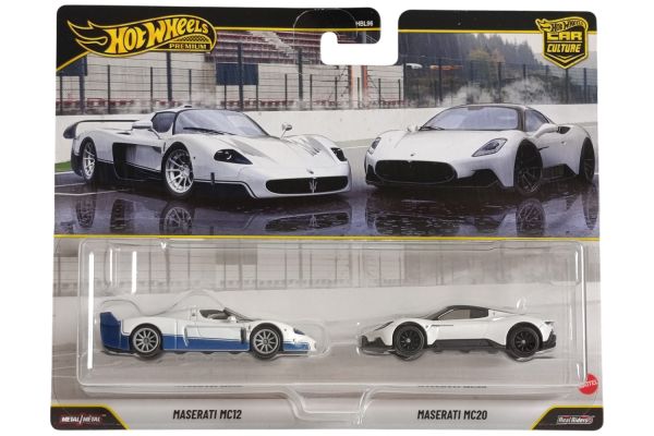 Hot Wheels HBL96-JHW55 Maserati MC12 + Maserati MC20 2004 weiss - Premium 2er Set 1:64