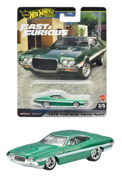 Hot Wheels HNW46-HYP72 Ford Gran Torino Sport grün metallic 1972 Fast & Furious 3/5 Maßstab ca. 1:64