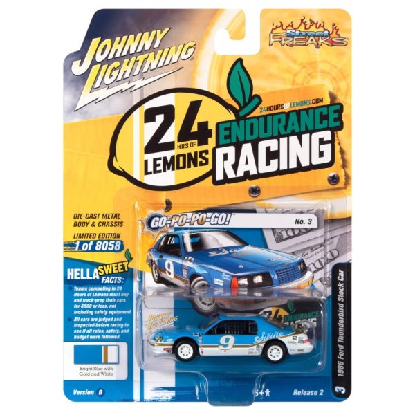 Johnny Lightning JLSF024B-3 Ford Thunderbird Stock Car blau/weiss 1986 - 24 Lemons Maßstab 1:64 Mode