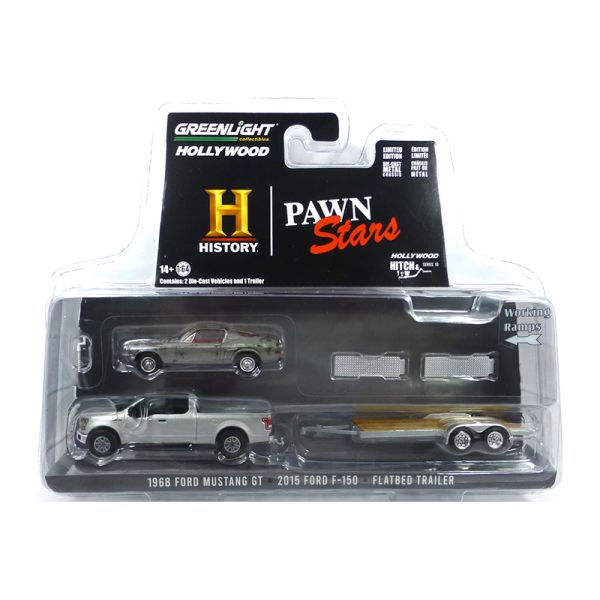 Greenlight 31130-B Ford Mustang GT 1968 + Ford F-150 2015 + Trailer "Pawn Stars" silber - Hollywood