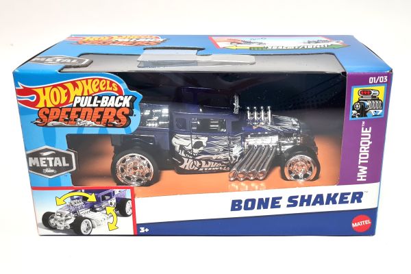 Hot Wheels HPR70 Bone Shaker blau Pull-Back Speeders Maßstab 1:43