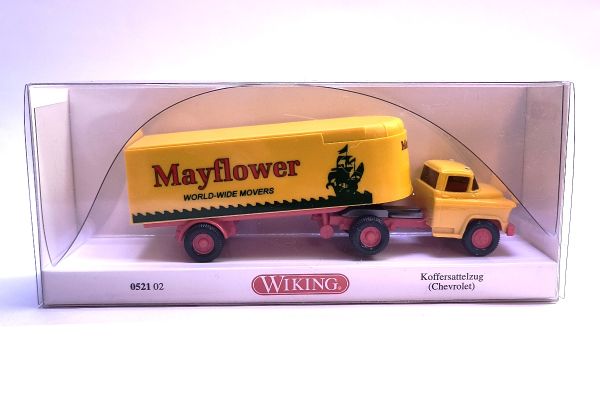 Wiking 052102 Koffer-Sattelzug (Chevrolet) "Mayflower" rot/gelb Maßstab 1:87 Modellauto