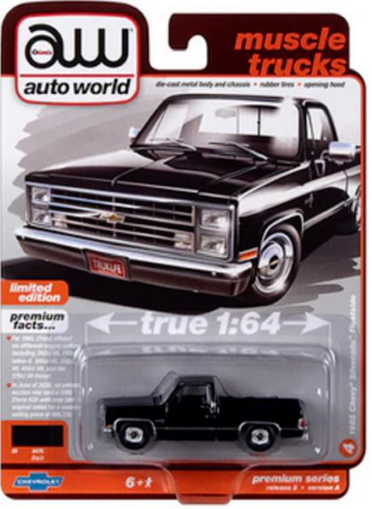 Autoworld AW64402A-4 Chevrolet Silverado Fleetside schwarz 1985 - Premium 2023 R2 Maßstab 1:64 Model