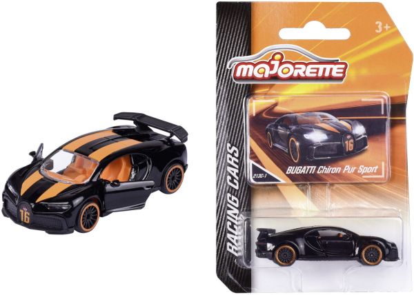 Majorette 212084009-Q34 Bugatti Chiron Pur Sport schwarz/orange (213C-1) - Racing Cars Maßstab 1:65