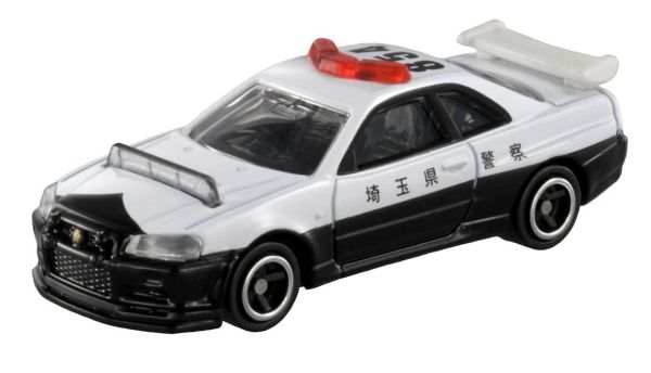 Tomica TO001 Nissan Skyline GT-R (R34) Police Car schwarz/weiss 2021 Maßstab 1:62 Modellauto
