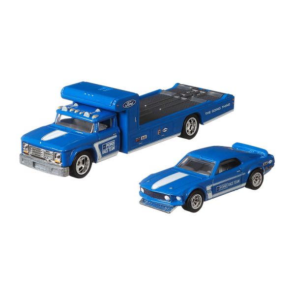Hot Wheels FLF56-GJT38 Ford Mustang Boss 302 Retro RIG blau Team Transport #19 1:64
