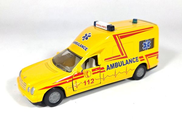 gebraucht! Siku 1931 Mercedes-Benz 260E Binz-Ambulance 1:55 gelb - leicht bespielt