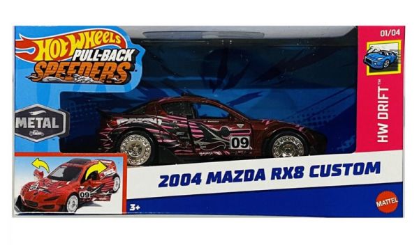 Hot Wheels HPR70 Mazda RX8 Custom 2004 rot metallic Pull-Back Speeders Maßstab 1:43