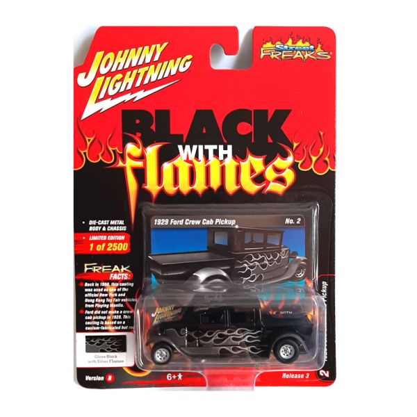 Johnny Lightning JLSF017B-2 Ford Crew Cab Pickup schwarz/silber Black flames Maßstab 1:64 Modellauto