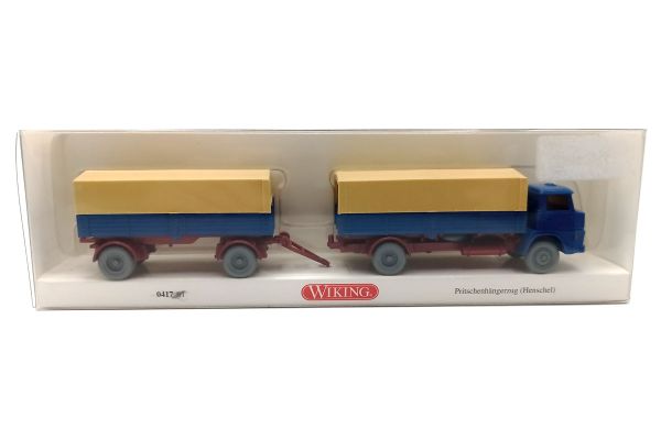 Wiking 041701 Pritschenhängerzug (Henschel) blau/beige Maßstab 1:87 Modellauto (NOS)