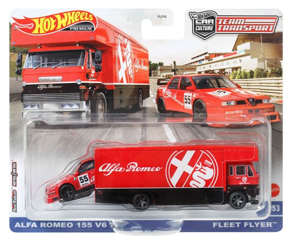 Hot Wheels FLF56-HKF42 Alfa Romeo 155 V6 Ti + Fleet Flyer rot - Team Transport #53 ca. 1:64