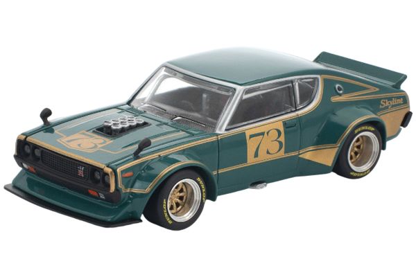 ***PREORDER Pop Race Nissan Skyline KPGC110 Kenmaeri Racing #73 grün/gold