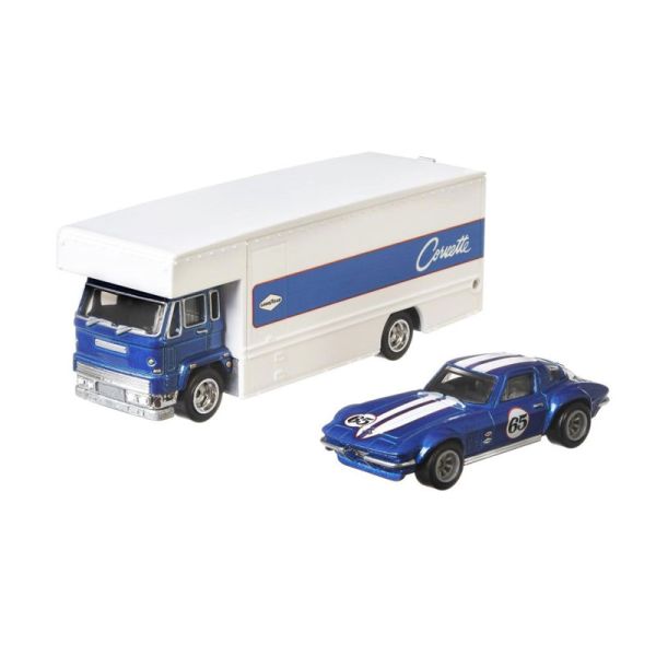 Hot Wheels FLF56-GJT41 Corvette Stingray Coupe mit Fleet Flyer blau/weuss Team Transport #24