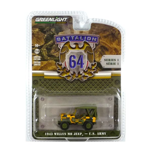 Greenlight 61010-D Willys MB Jeep "U.S. Army" gelb/schwarz/grün 1943 - Battalion 1 Maßstab 1:64 Mode