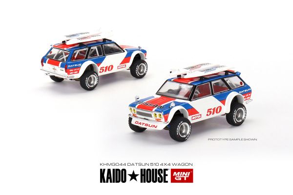 Kaidohouse KHMG044 Datsun 510 Wagon Kaido ST Surf Safari RS weiss/blau/rot (RHD) MiniGT Maßstab 1:64