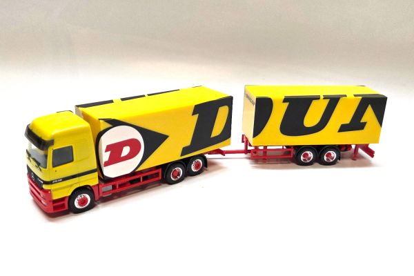 NOS! Herpa Mercedes-Benz 2548 Dunlop Collection 1/99A Hängerzug gelb/schwarz 1:87