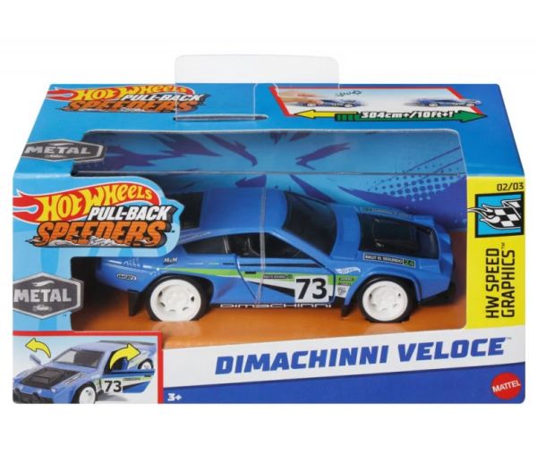 Hot Wheels HPR70 Dimachinni Veloce blau Pull-Back Speeders Maßstab 1:43